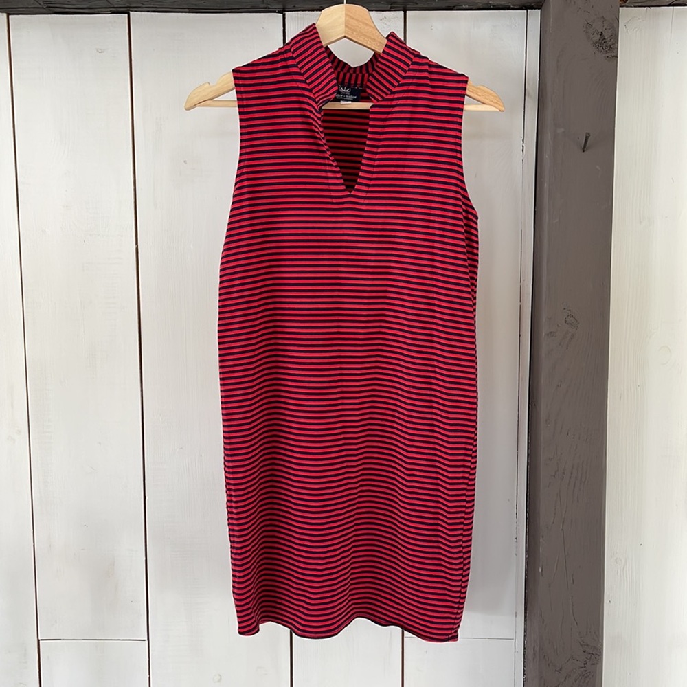 Sailor-Sailor by Just Madras Striped Dress in Navy Blue & Red XS Coastal Prep